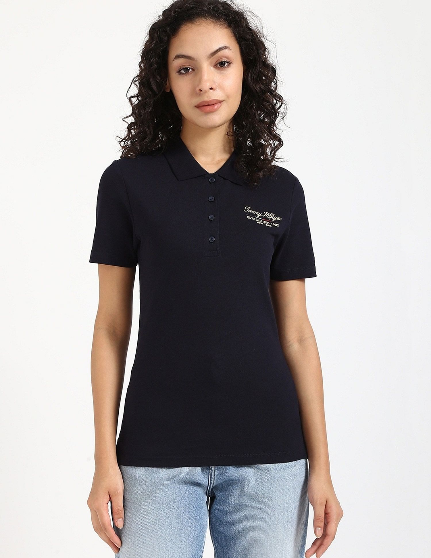 Tommy Hilfiger Womens Blue Solid Polo Shirt