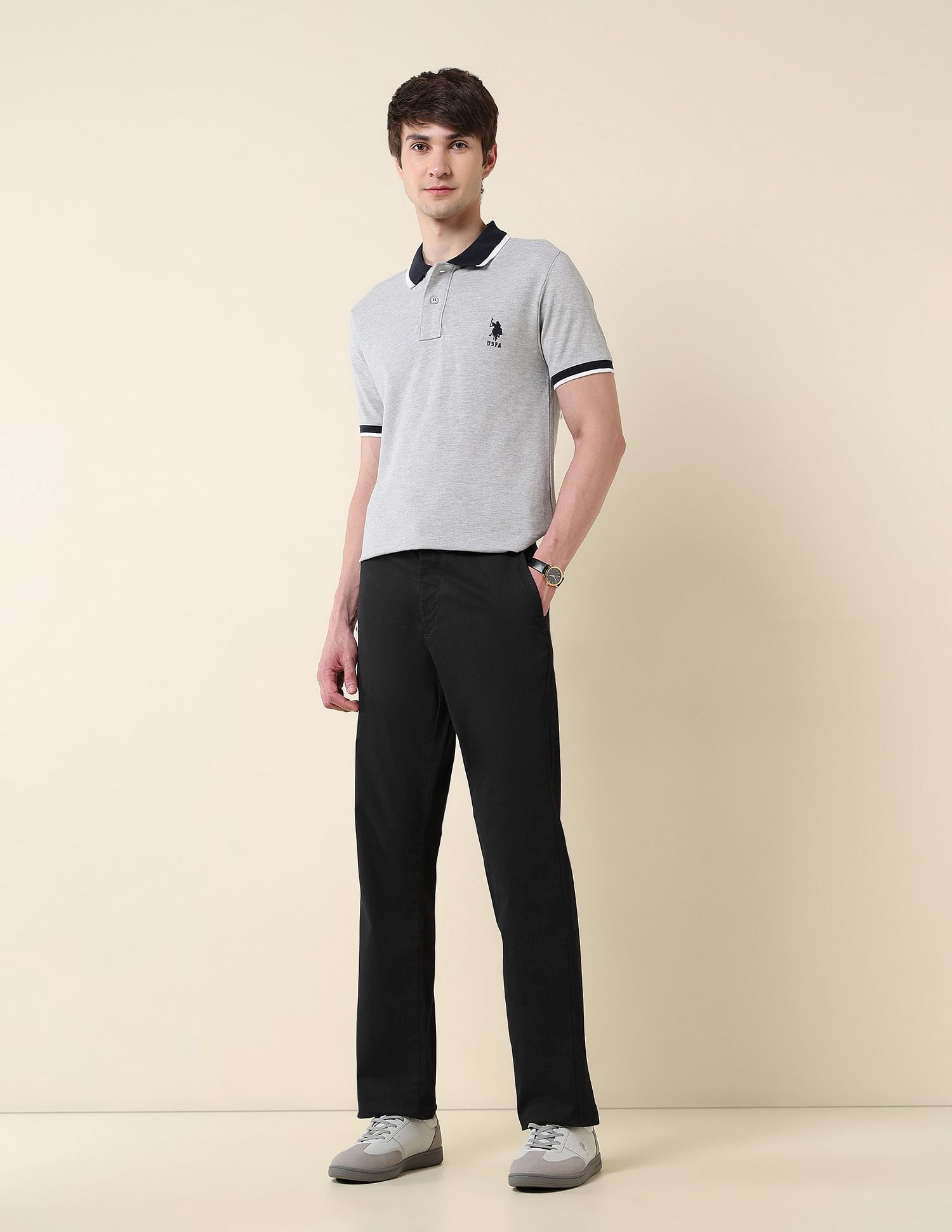 U.S. Polo Assn. Textured Riley Straight Fit Twill Trousers