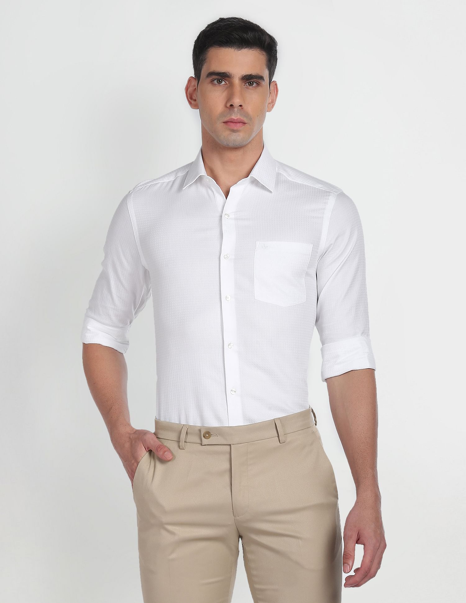 Arrow Self Design Manhattan Slim Fit Shirt