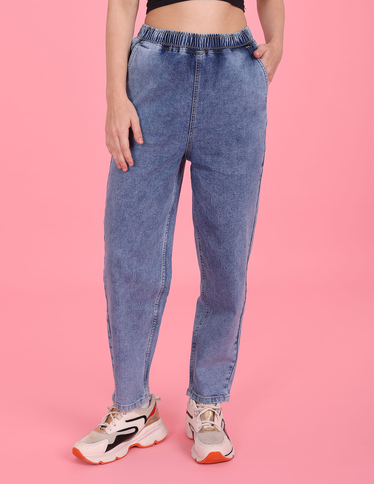 Flying Machine Women High Rise Acid Wash Jogger Jeans