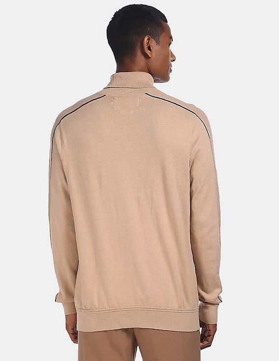 Buy Calvin Klein Men Beige Turtleneck Contrast Piping Sweater 