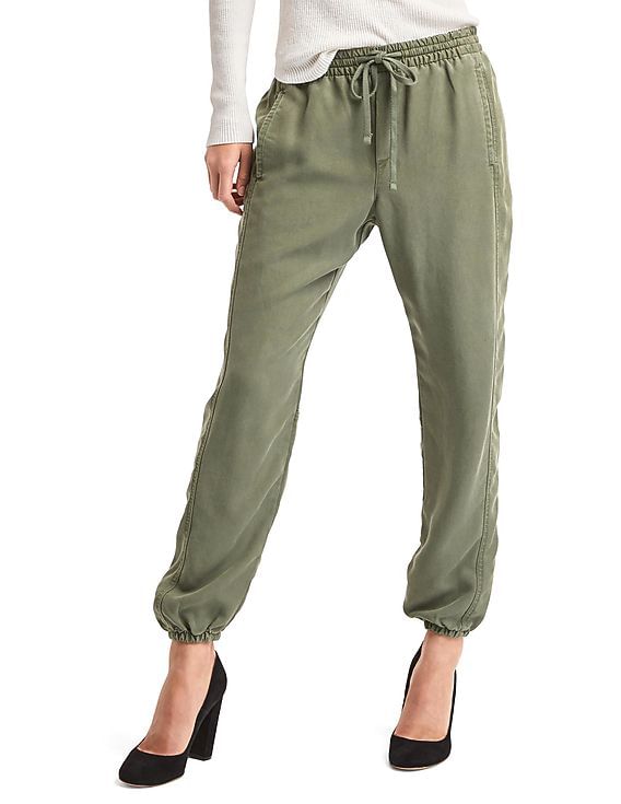 Buy GAP Women Women Green Solid Side-Panel Joggers