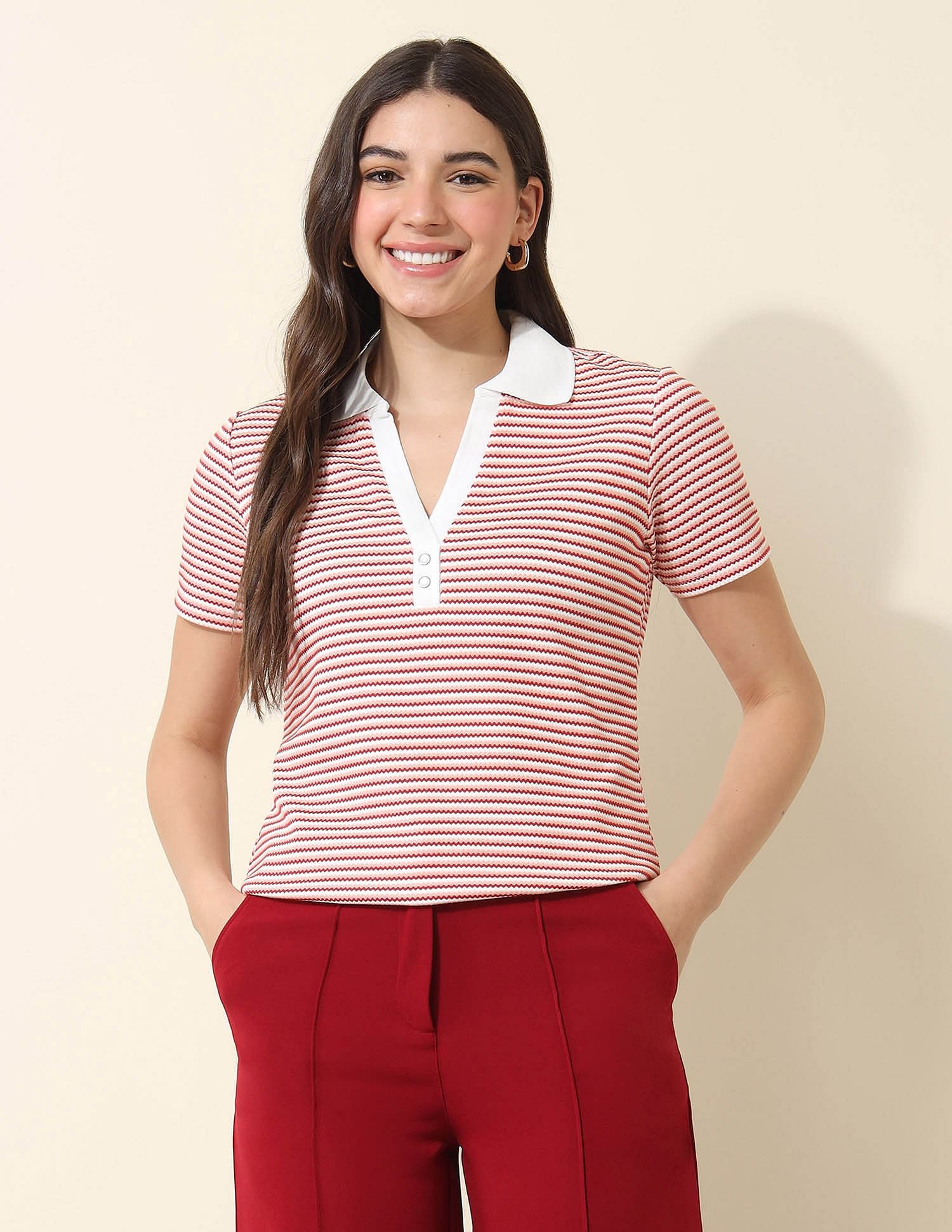U.S. Polo Assn. Women Relaxed Fit Striped Polo Shirt
