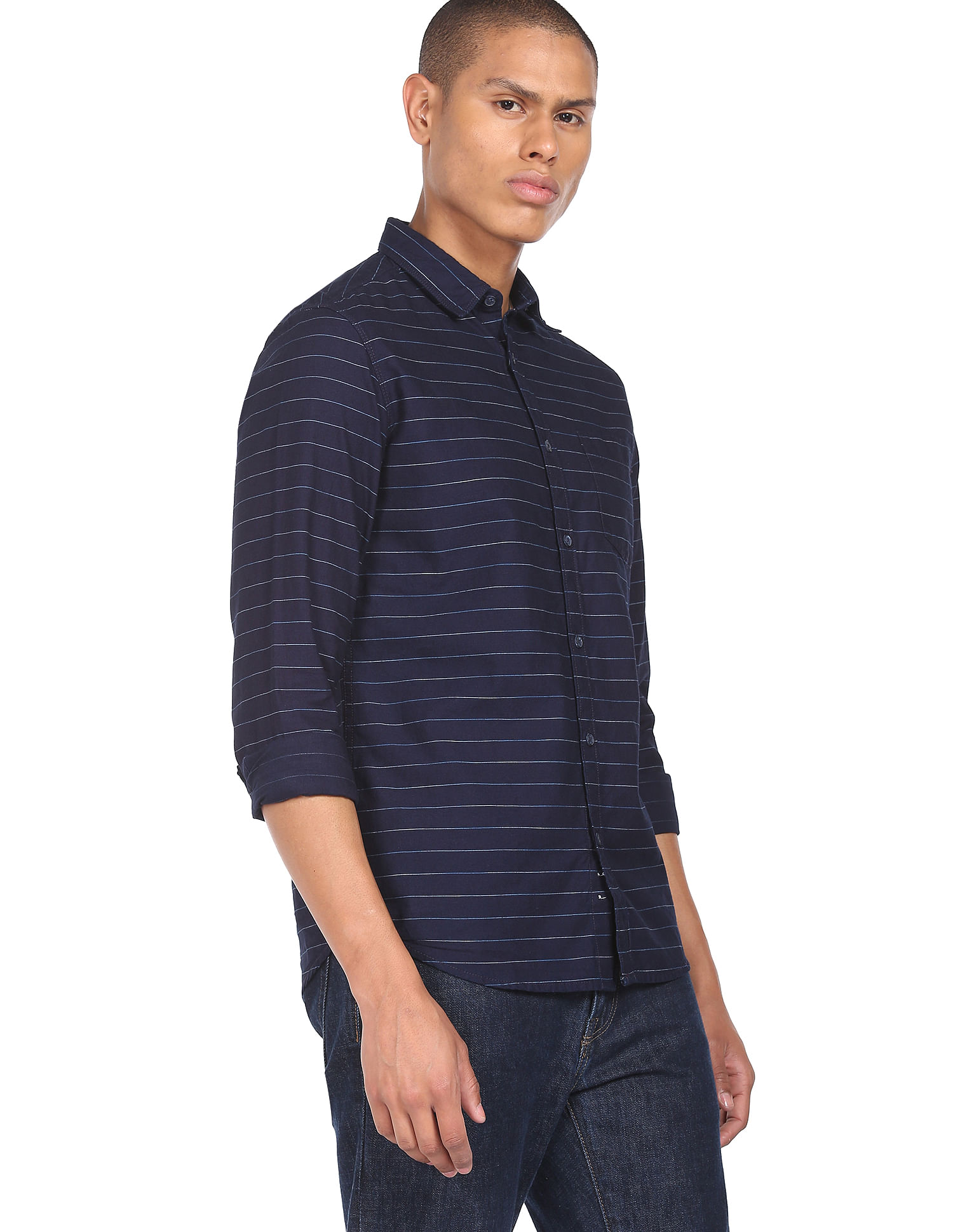 Buy Flying Machine Horizontal Stripe Cotton Shirt 