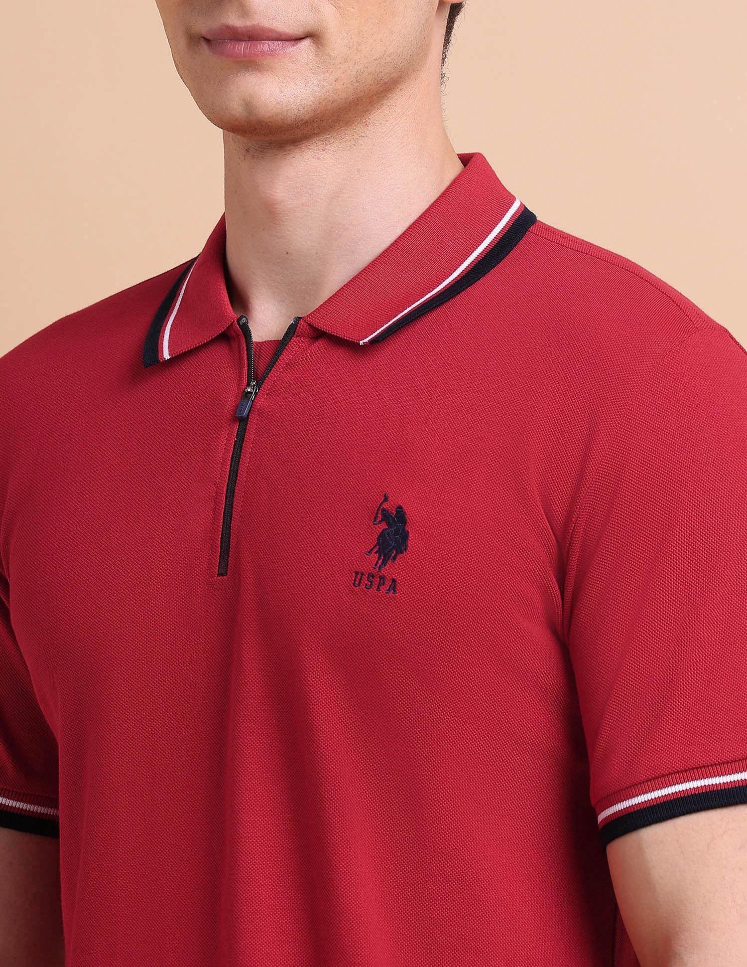 即購可　Nodress レッド　poloトップス十字架 Buy U.S. Polo Assn. Tipped Zipper Polo Shirt - NNNOW.com