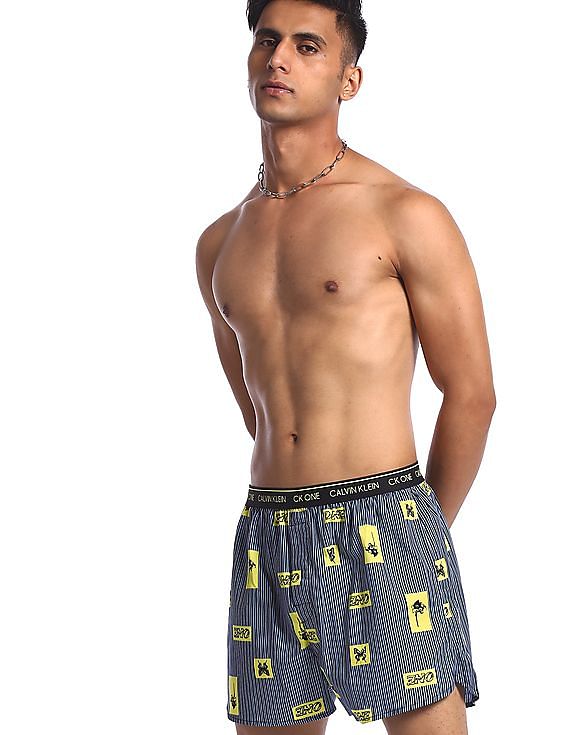 Buy Calvin Klein Underwear Men Navy Elasticized Waist Striped Boxers -  