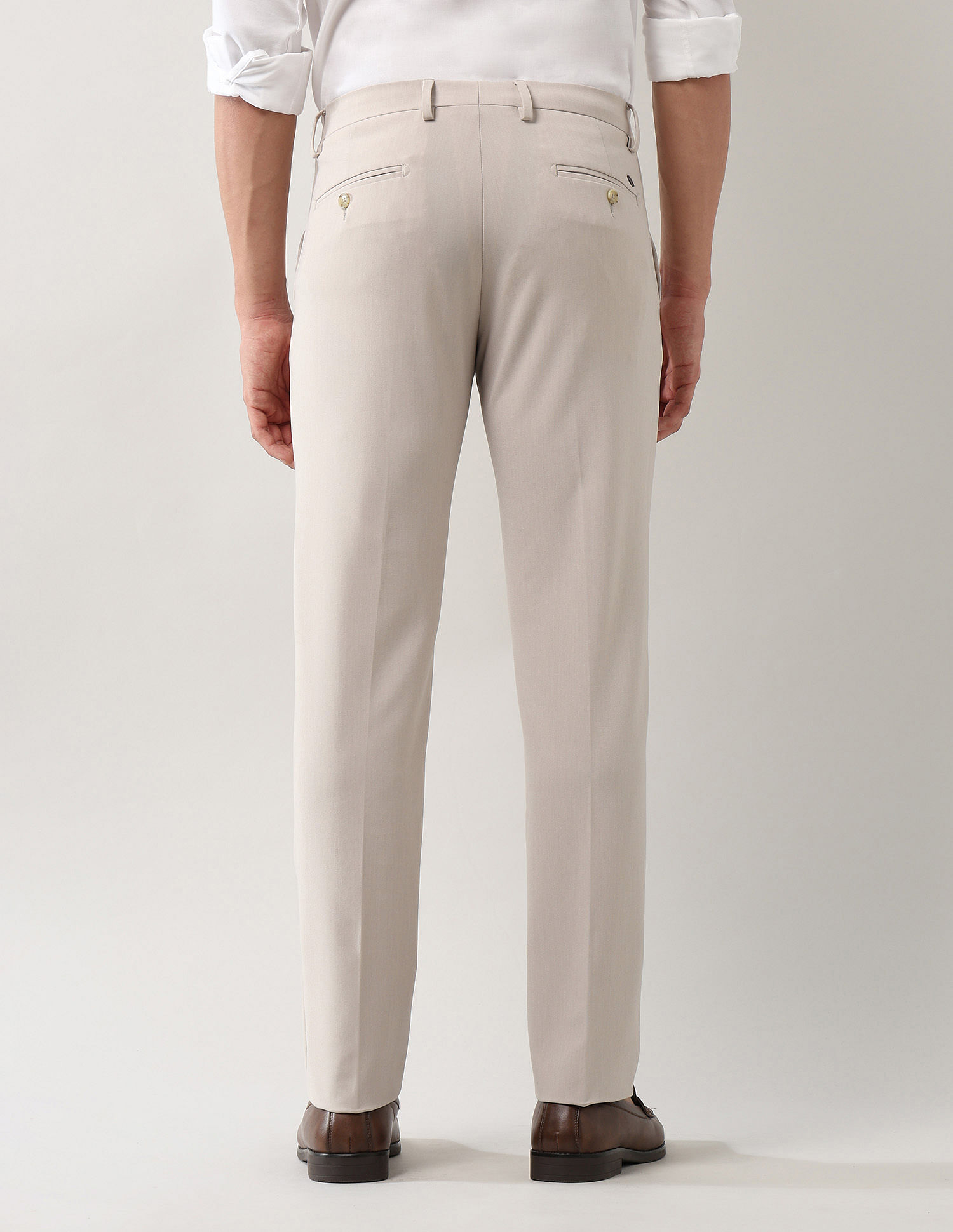 Arrow Mid Rise Solid Polyester Trousers