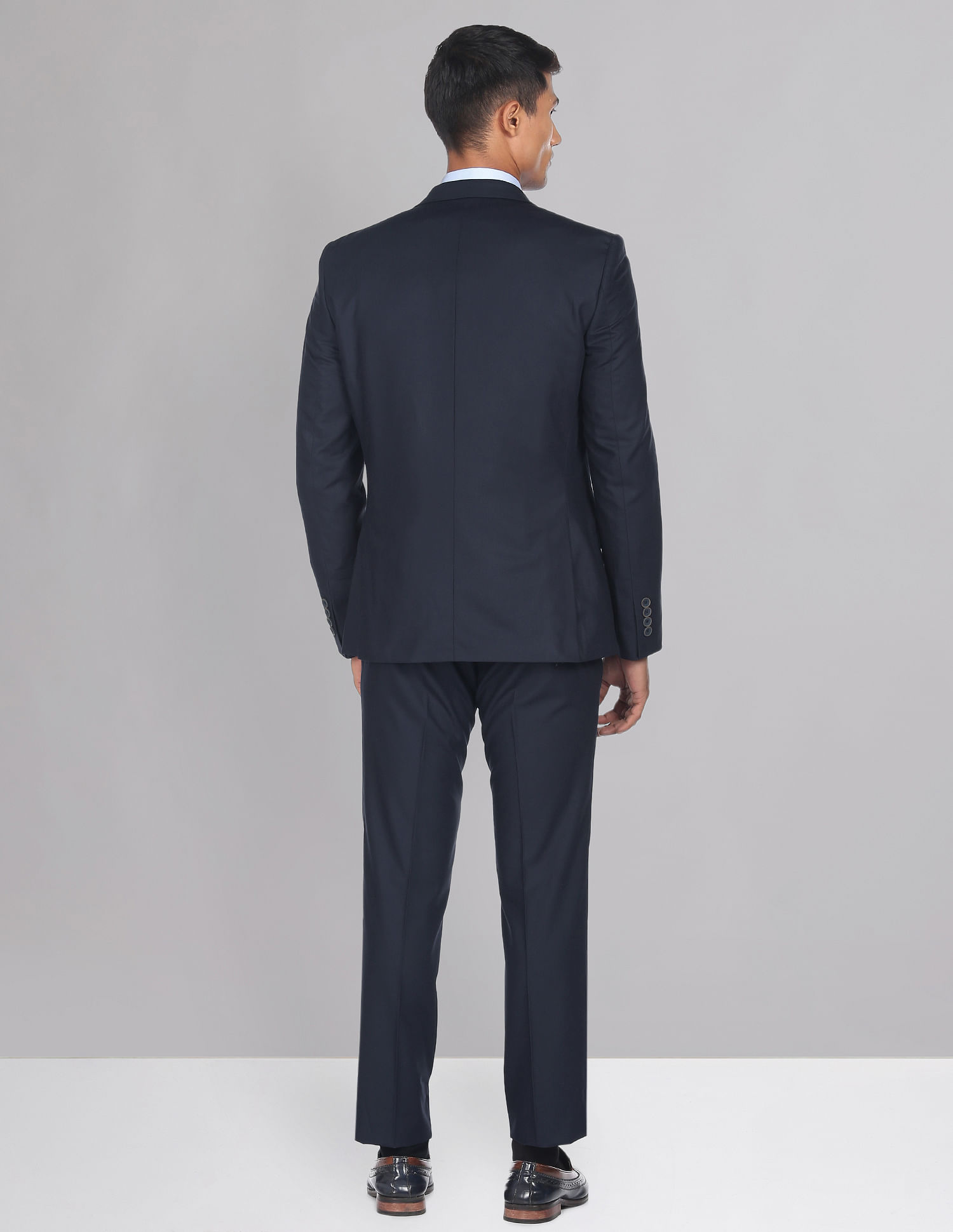 AD by Arvind Tailored Regular Fit Solid Twill Three Piece Suit