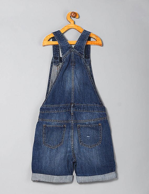 Buy GAP Girls Blue Washed Denim Shortalls