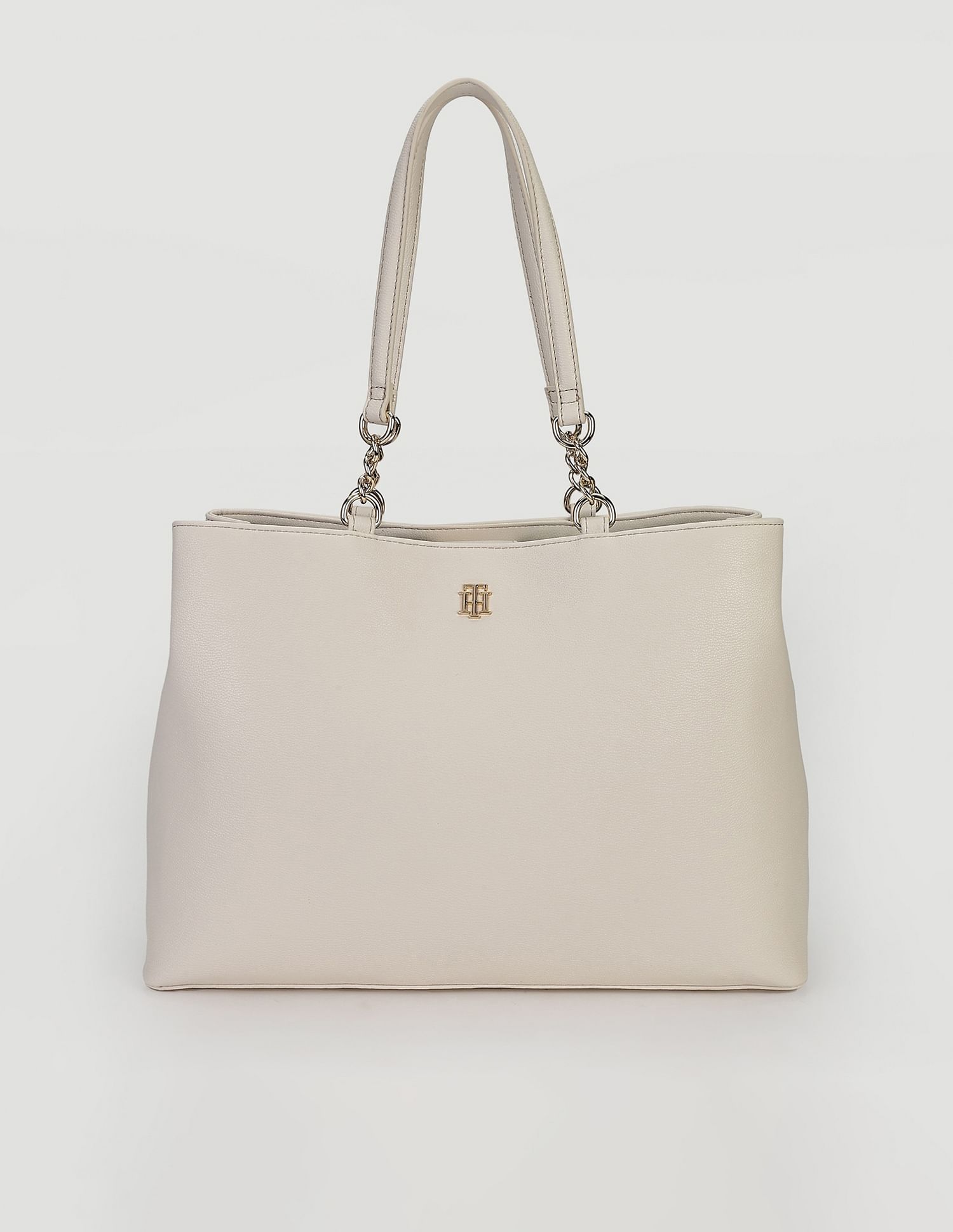 Tommy Hilfiger Solid Beige PU Totes