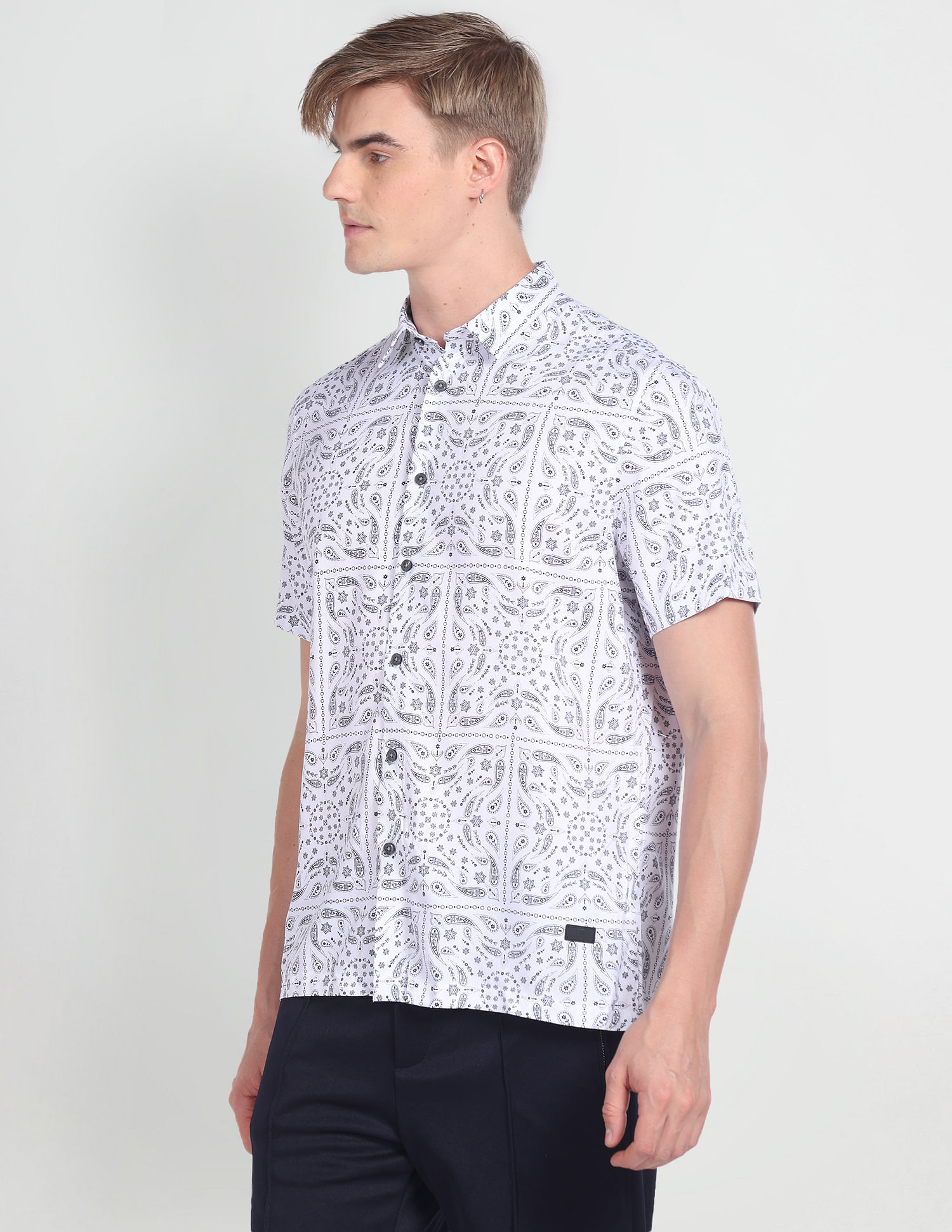 Flying Machine Short Sleeve Paisley Print Shirt