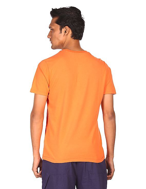 Aeropostale Men Orange Crew Neck Appliqued Logo T-Shirt