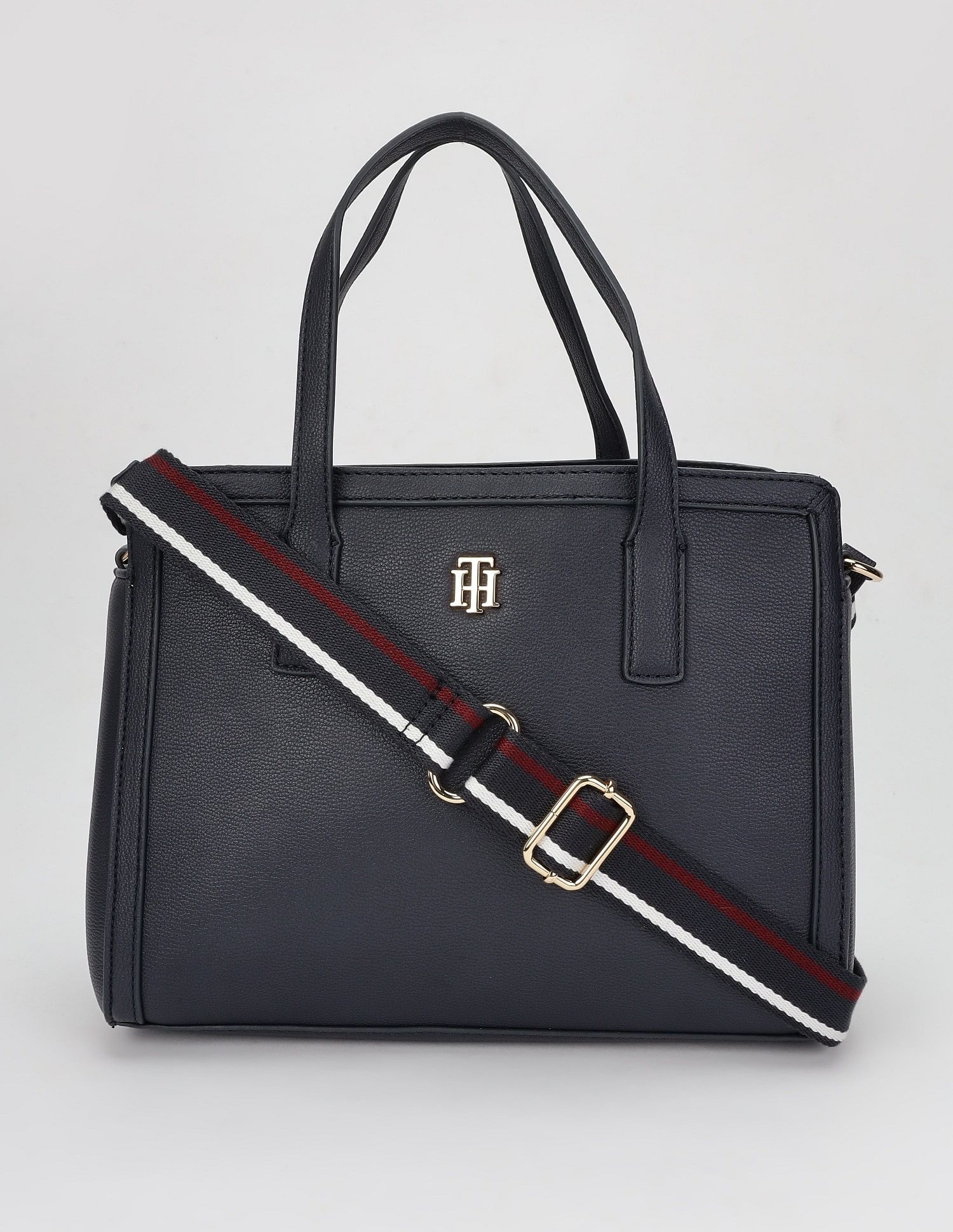 Tommy Hilfiger Solid Blue Cotton Handbags