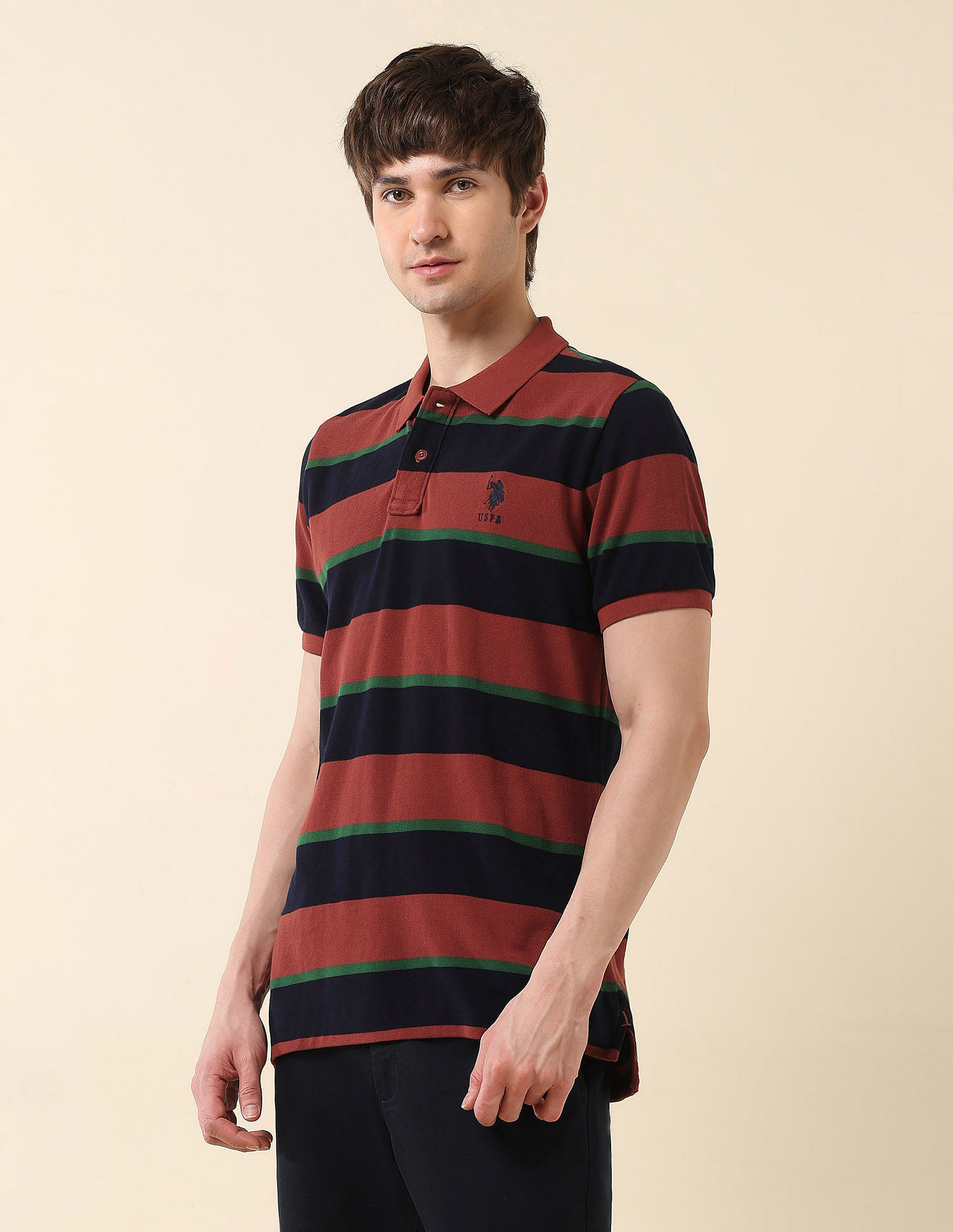 U.S. Polo Assn. Horizontal Striped Gold Cup Polo Shirt