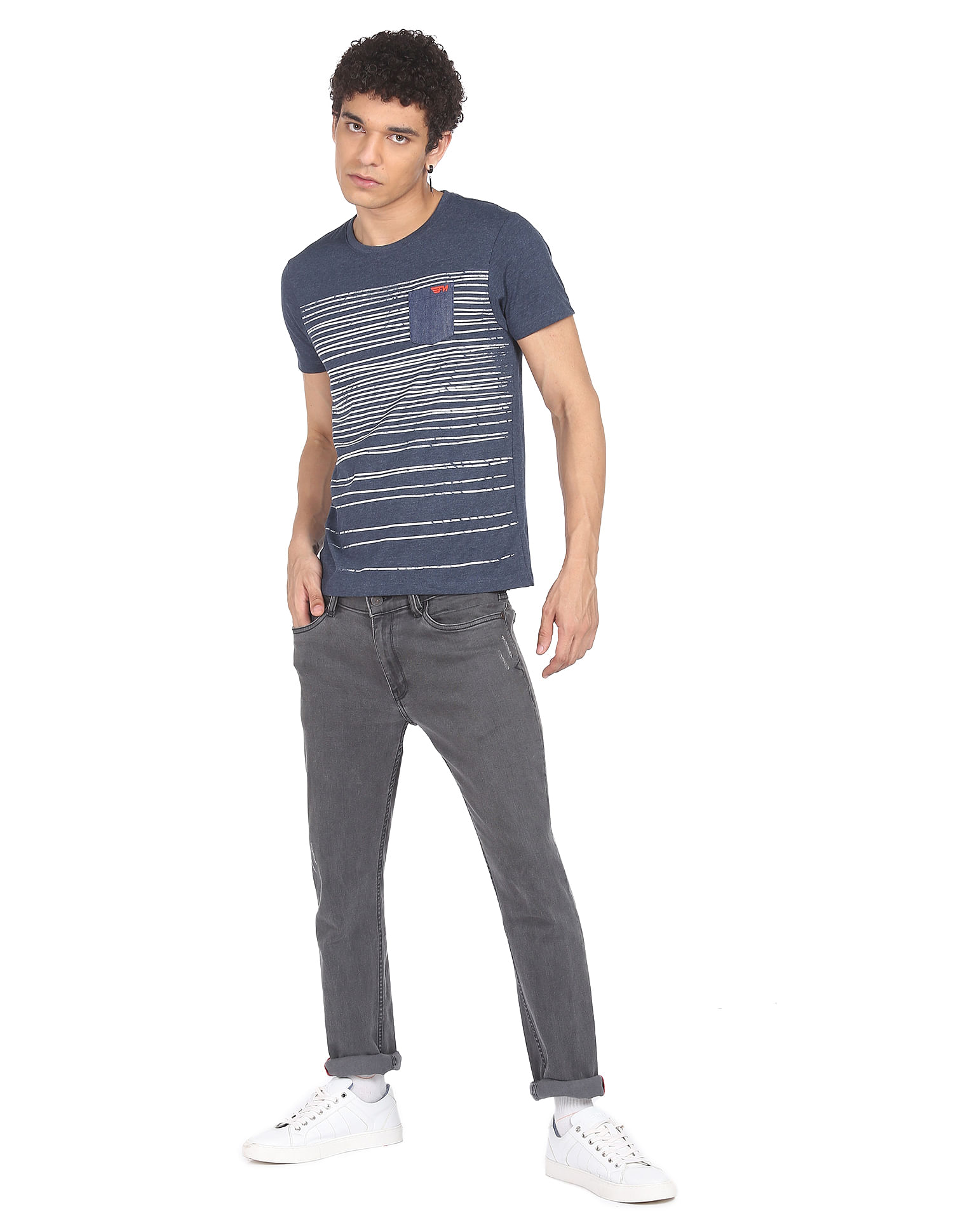 Flying Machine Horizontal Stripe Heathered T-Shirt