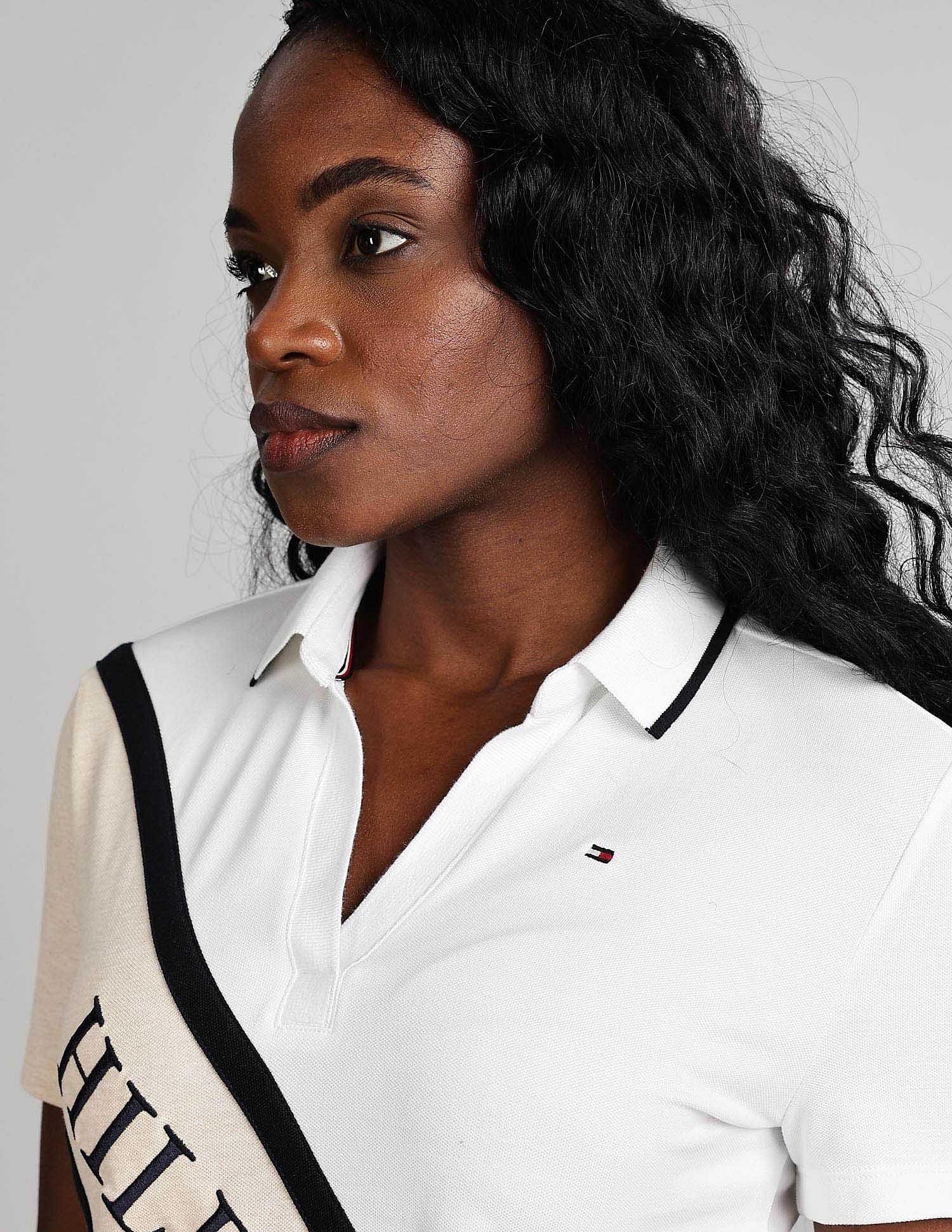 Tommy Hilfiger Womens Beige Colour Blocked Polo Shirt
