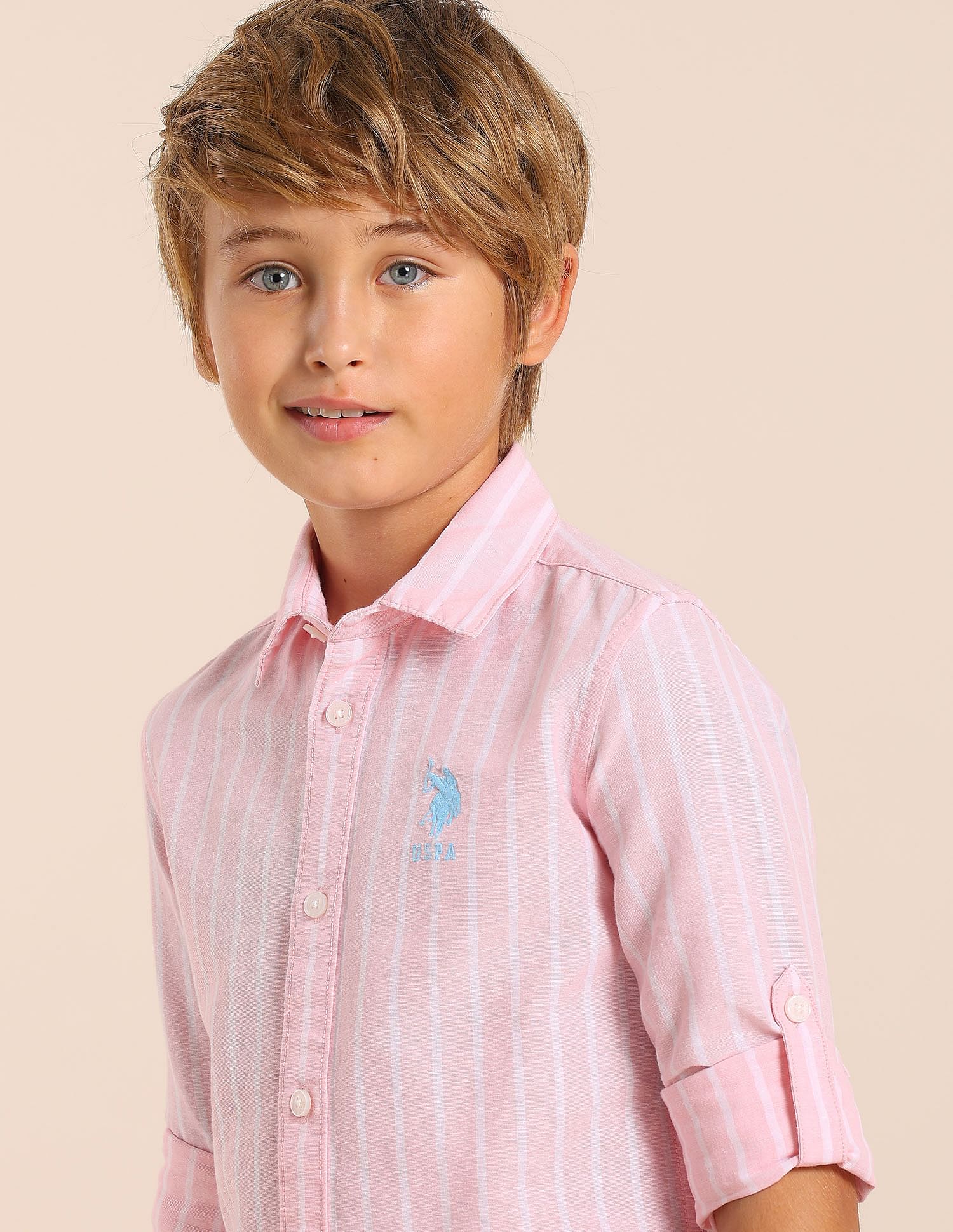 U.S. Polo Assn. Kids Boys Vertical Striped Dobby Shirt