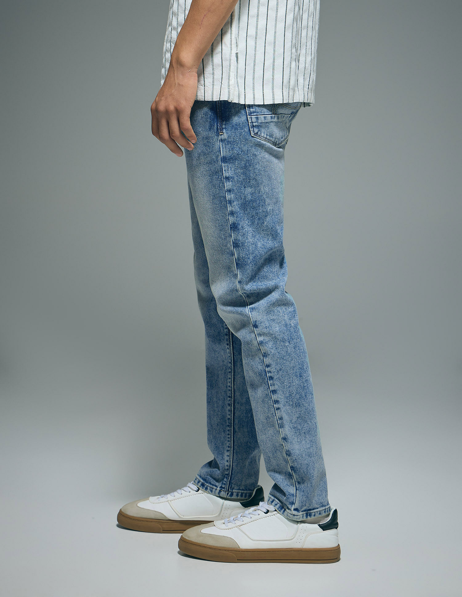 Flying Machine Slash Slim Tapered Fit Acid Washed Jeans