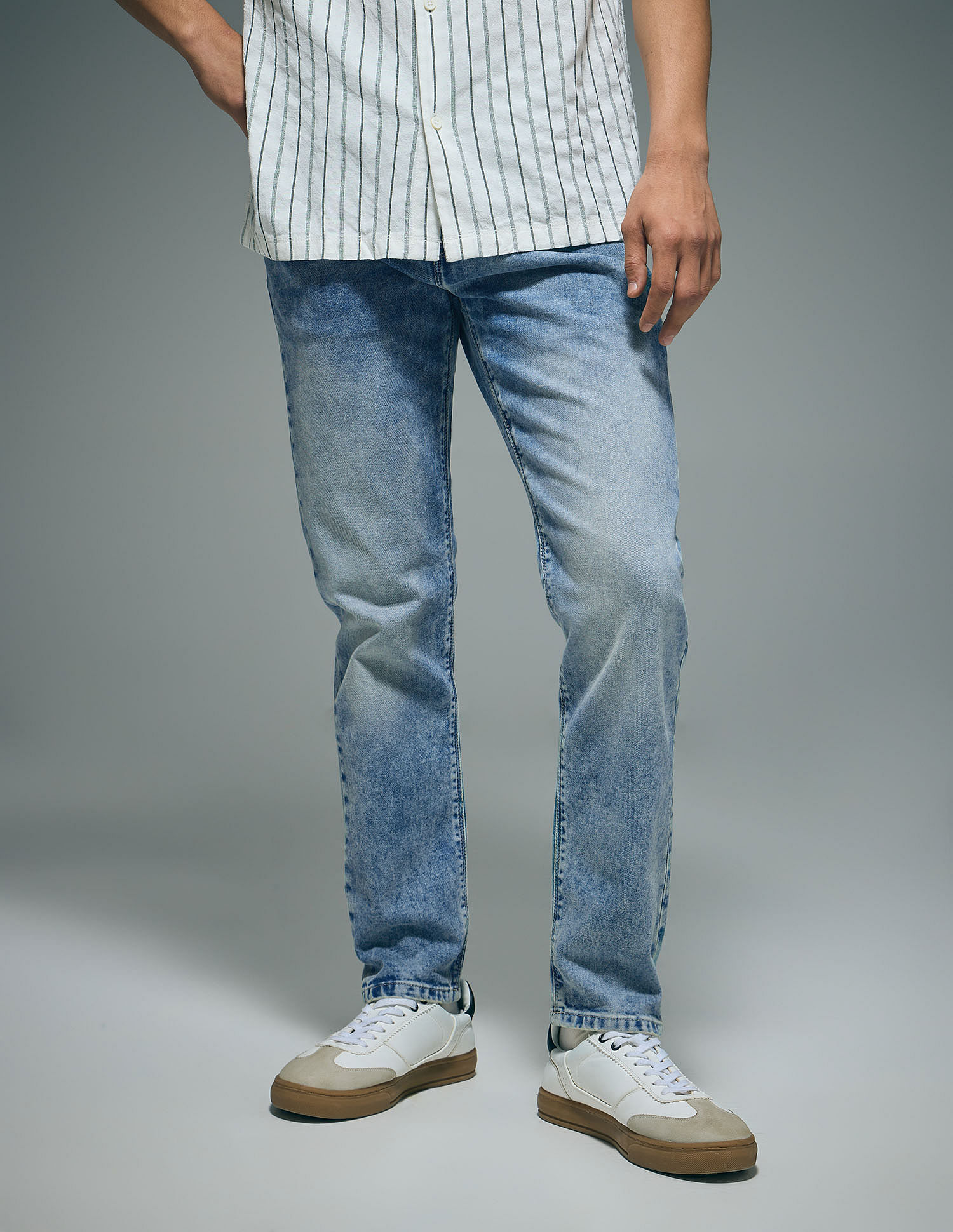 Flying Machine Slash Slim Tapered Fit Acid Washed Jeans