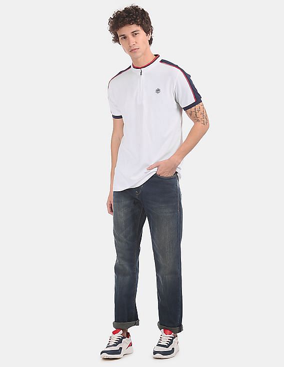 Flying Machine Shoulder Panel Half Zip Polo Shirt