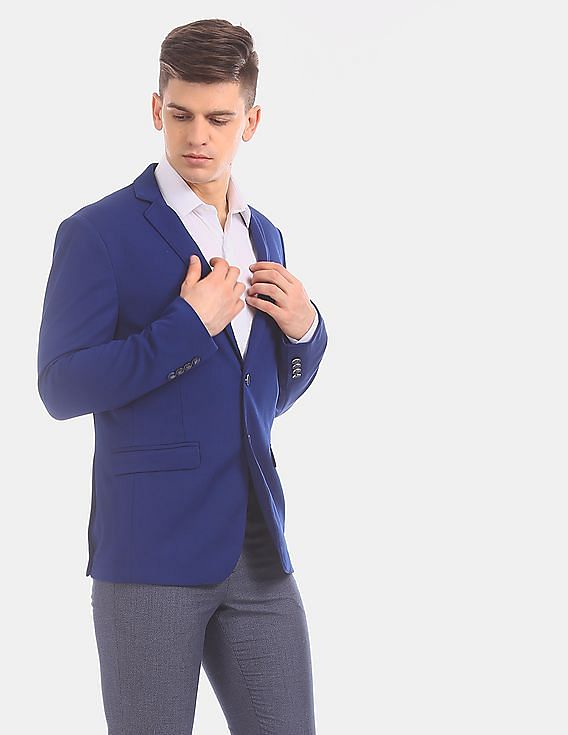 Overtuiging pakket het einde Buy Arrow Newyork Men Blue Zero Calorie Slim Fit Solid Formal Blazer -  NNNOW.com