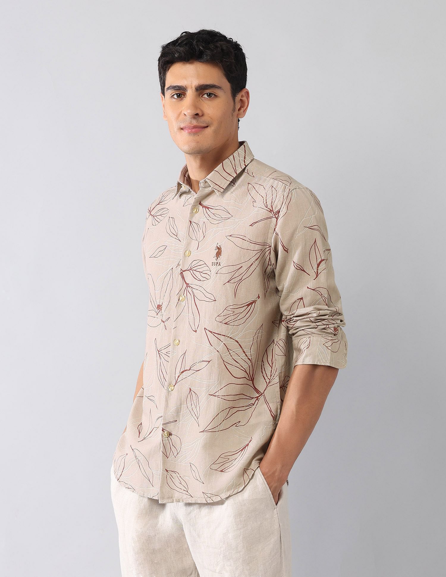 U.S. Polo Assn. Denim Co. Tropical Printed Poplin Regular Fit Shirt