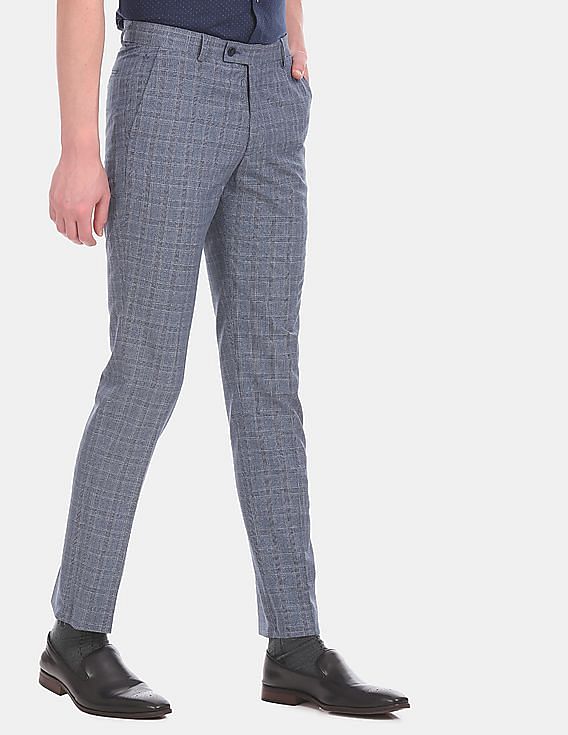 AD by Arvind Navy Slim Fit Flat Front Trousers