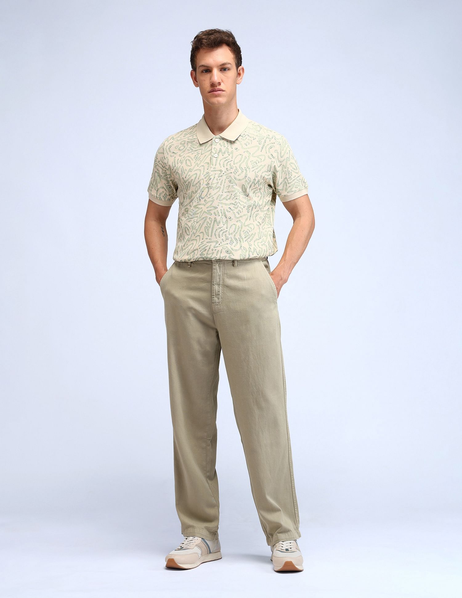 Flying Machine Abstract Pattern Pure Cotton Polo Shirt