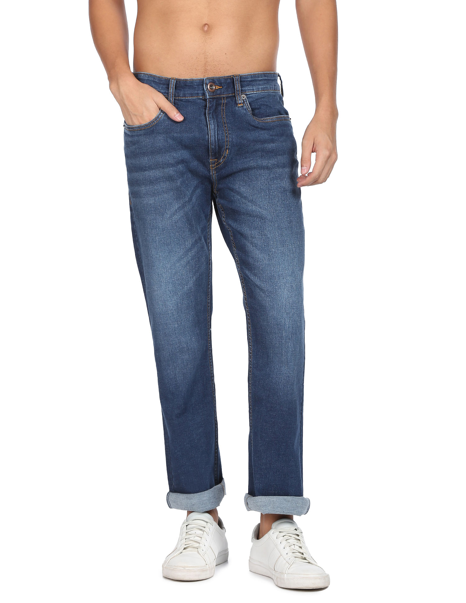 Flying Machine Whiskered Bruce Straight Fit Bootcut Jeans