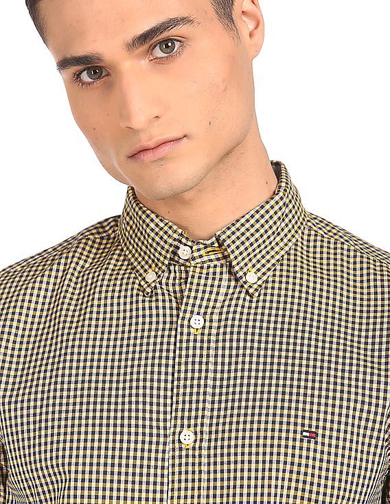 Tommy Hilfiger Men Yellow Slim Fit Check Casual Shirt