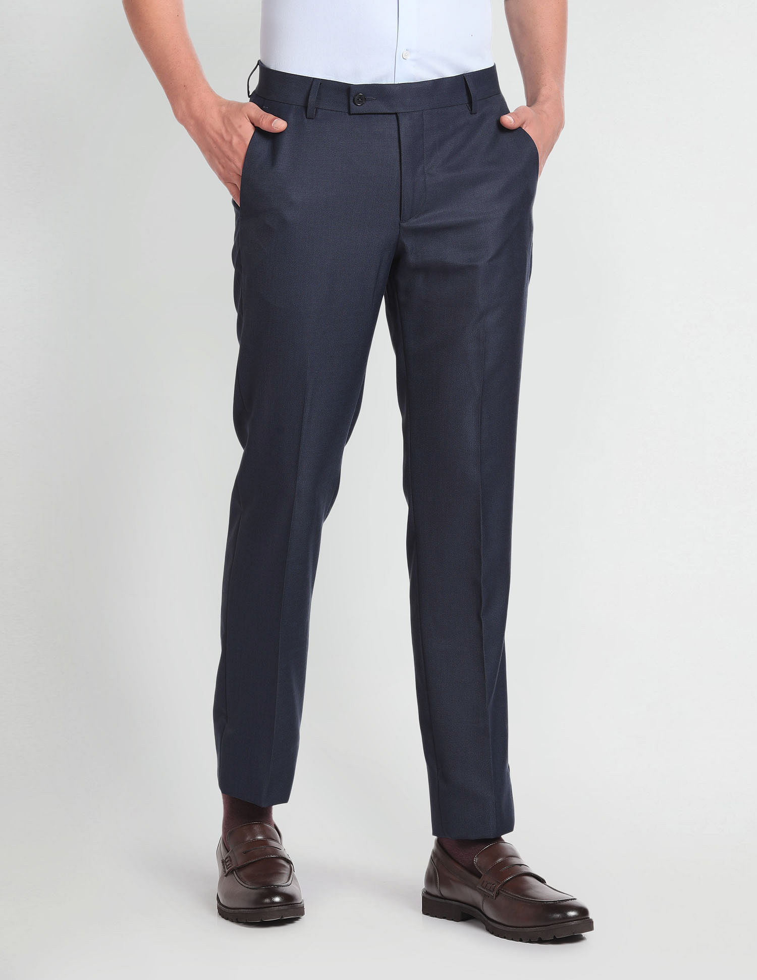 Buy Arrow Tailored Regular Fit Heathered Formal Trousers - NNNOW.com