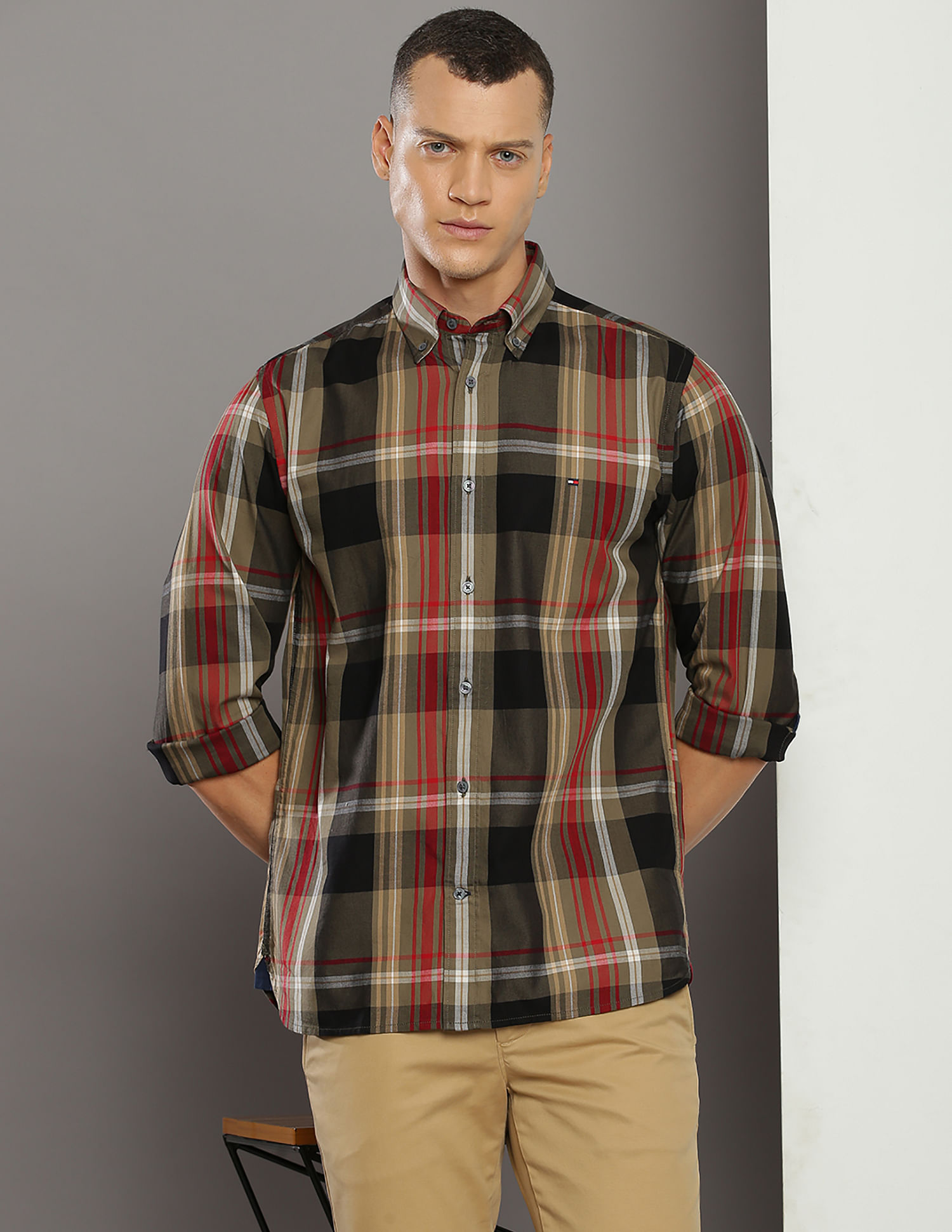 Tommy Hilfiger Pure Cotton Tonal Plaid Check Shirt