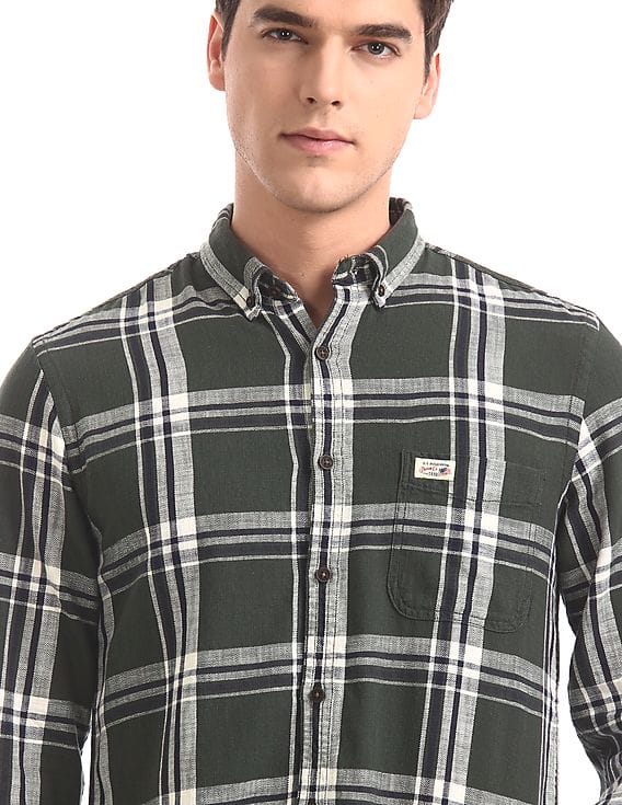 Buy Men Green Patch Pocket Check Shirt 