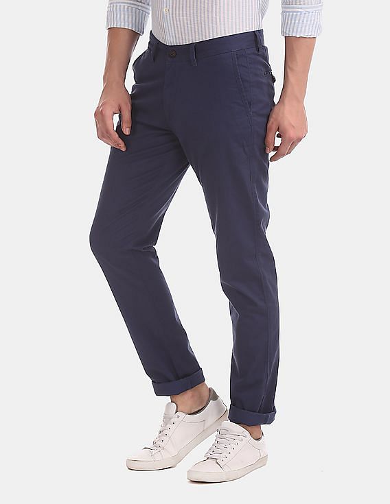 AD by Arvind Solid Cotton Stretch Smart Casual Trousers