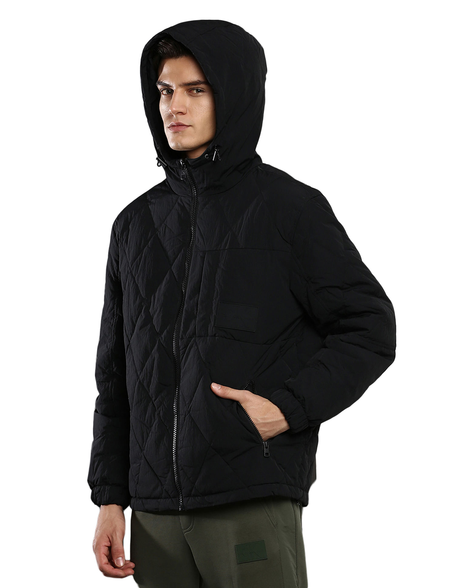 Buy Calvin Klein Men Black Hooded Packable Quilted Jacket NNNOW