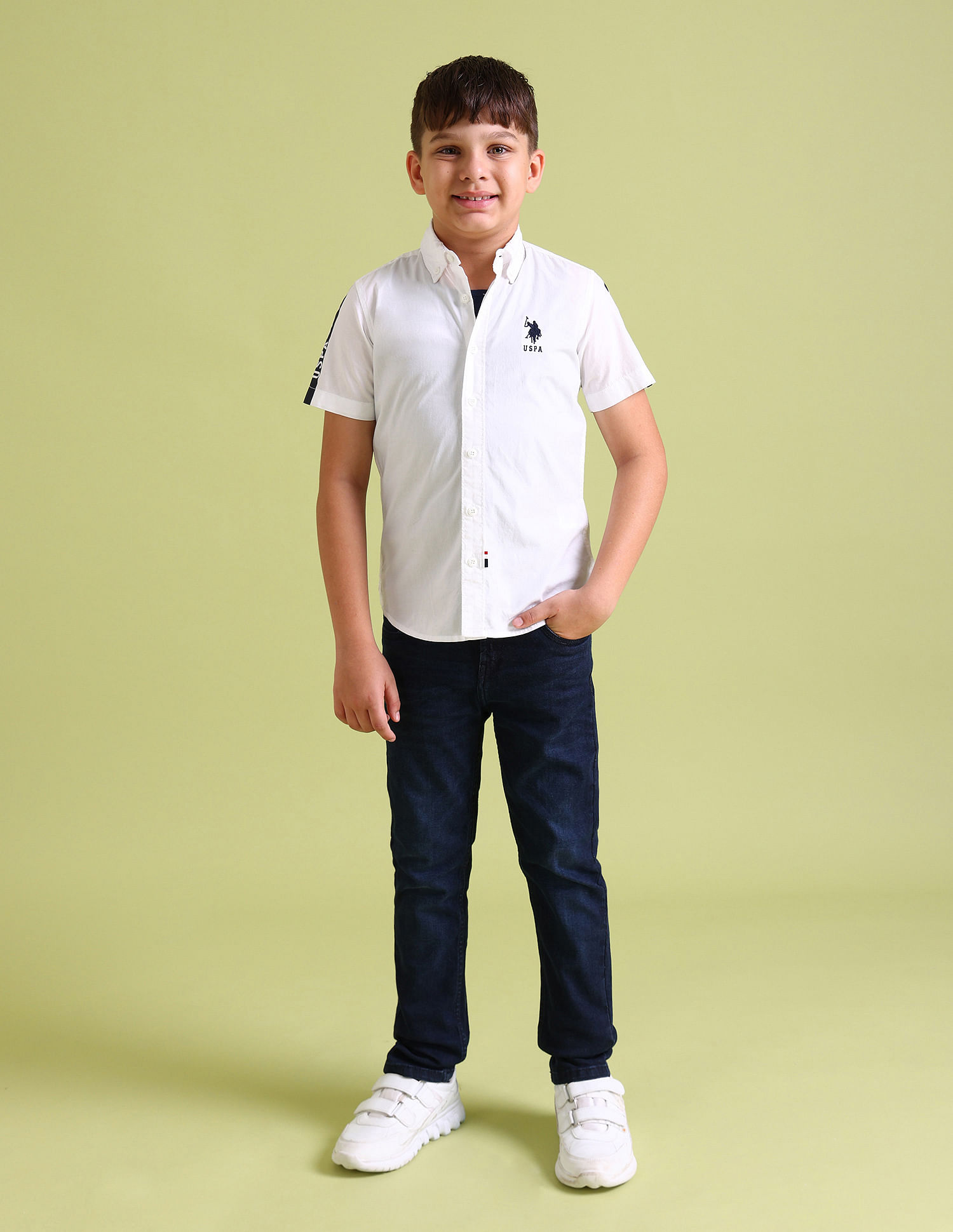 U.S. Polo Assn. Kids Boys Brand Print Cotton Shirt