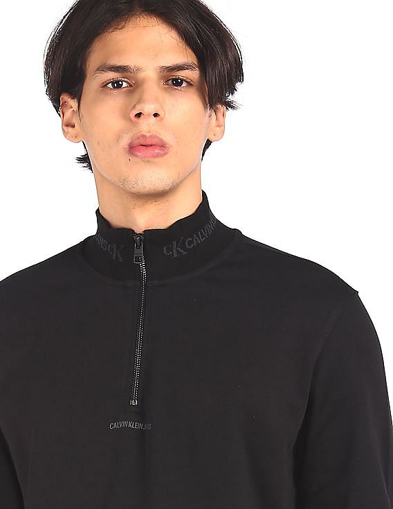 Buy Calvin Klein Men Black High Neck Half Zip Sweatshirt NNNOW