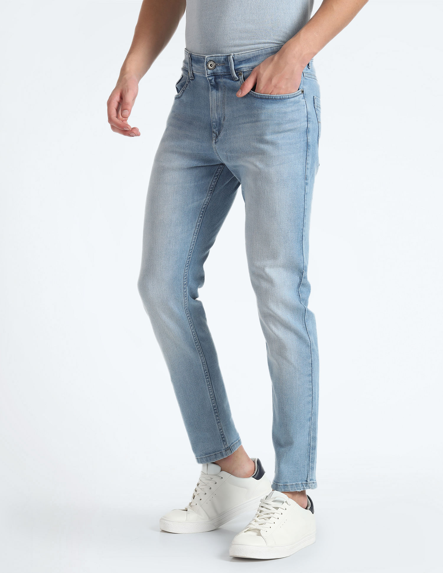 Flying Machine Stone Wash Slash Slim Tapered Fit Jeans