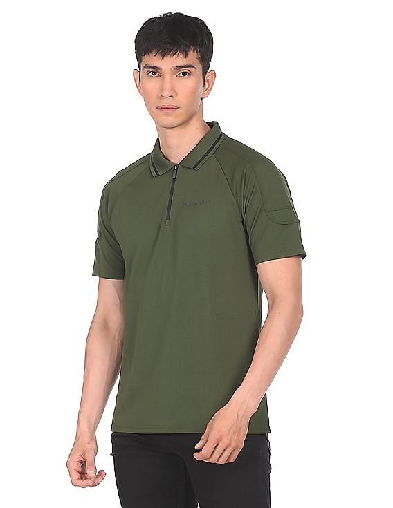 Calvin Klein Men Rifle Green Half Zip Placket Solid Polo Shirt