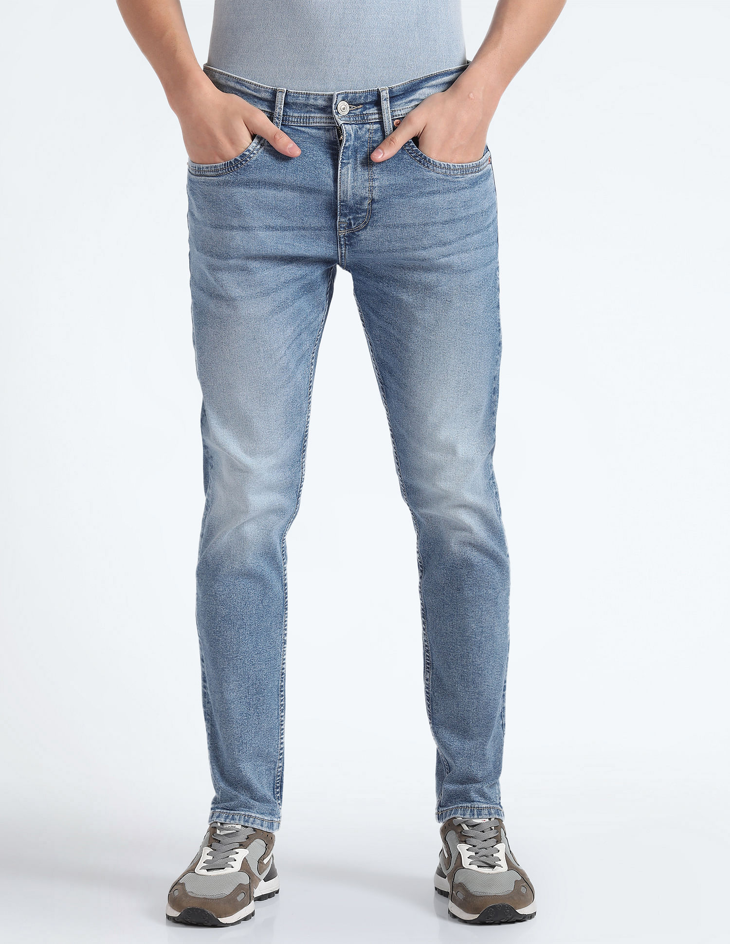 Flying Machine Mid Rise Slash Slim Tapered Jeans