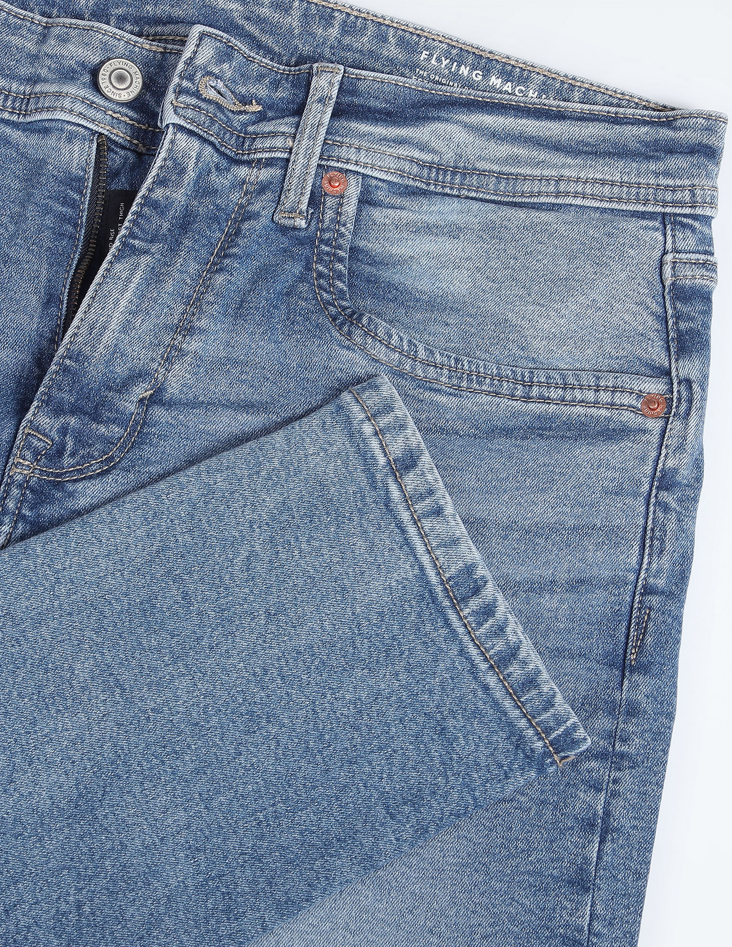 Flying Machine Mid Rise Slash Slim Tapered Jeans