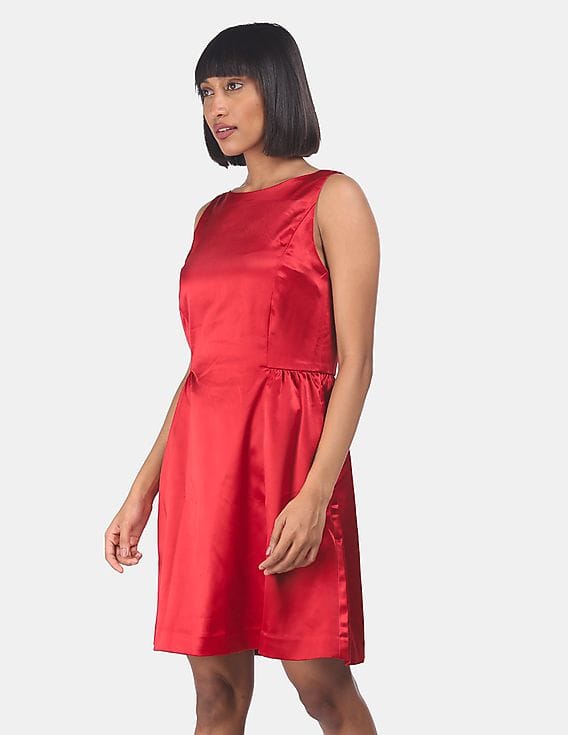 slim fit dress slacks Red classic black straps Fit and flare dress main image 1