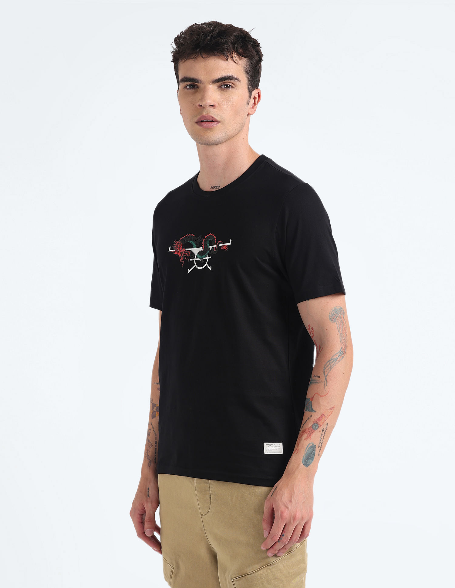 Flying Machine Dragon Logo Cotton T-Shirt