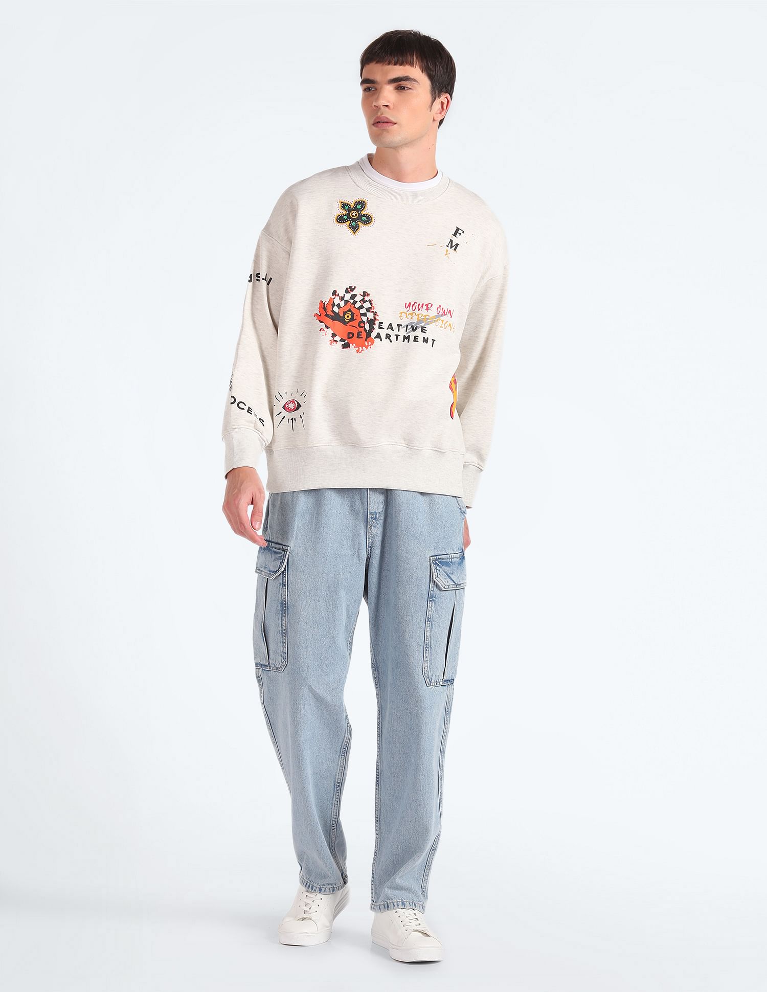 Flying Machine Graphic Print Oversized Sweatshirt