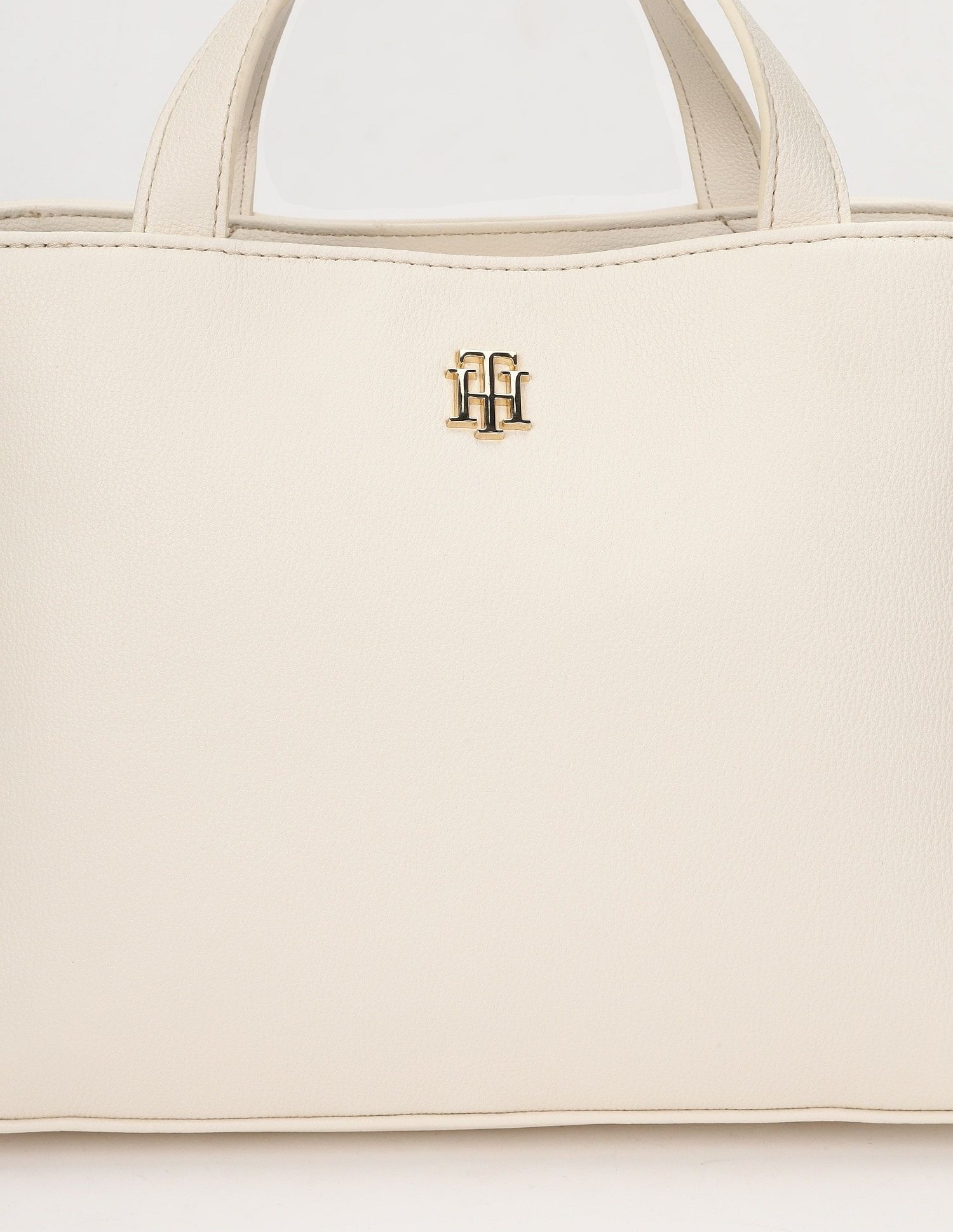Tommy Hilfiger Solid Beige Cotton Handbags