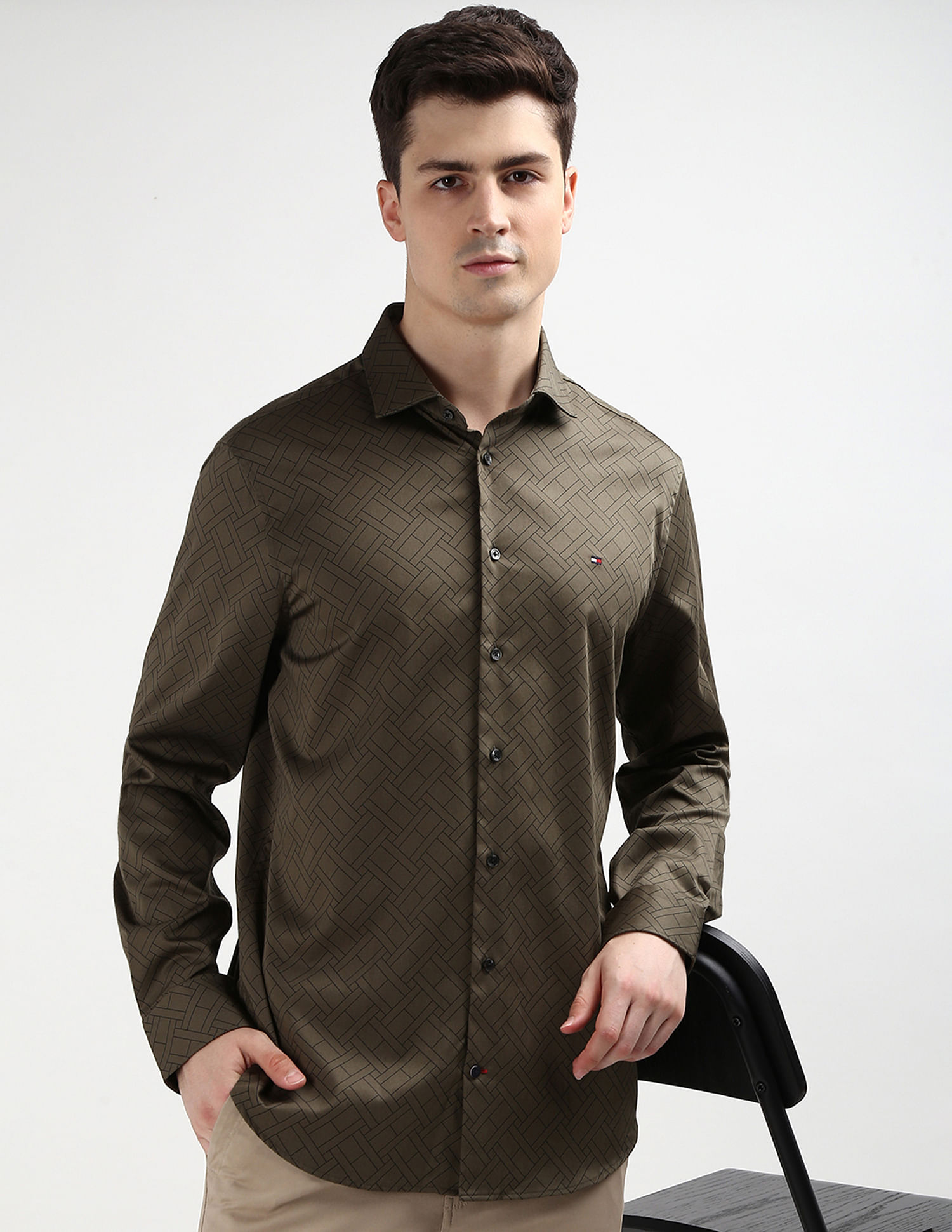 Tommy Hilfiger Spread Collar Brand Monogram Shirt
