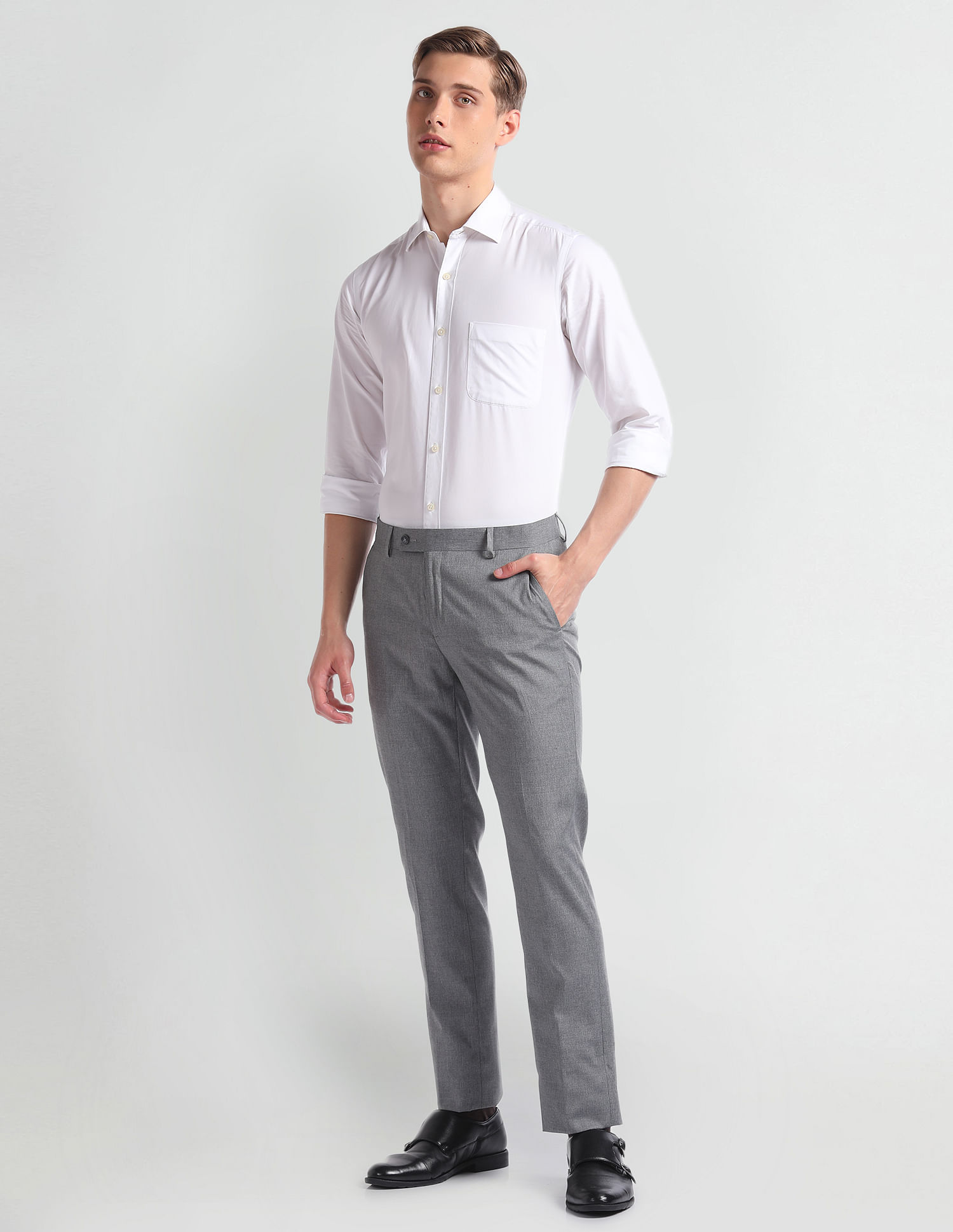 Buy Arrow Mid Rise Ankle Length Formal Trousers 