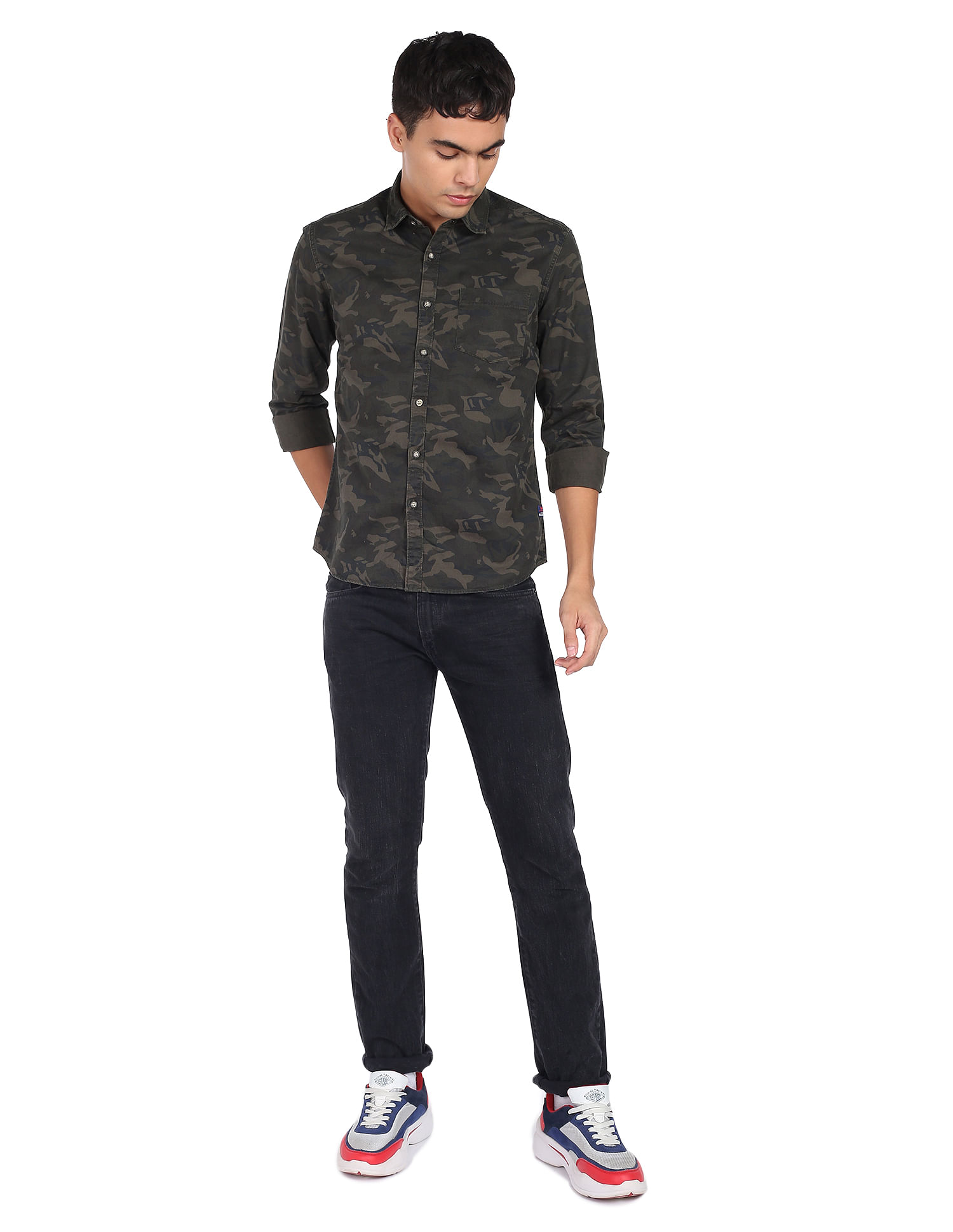 Flying Machine Camouflage Print Pure Cotton Shirt