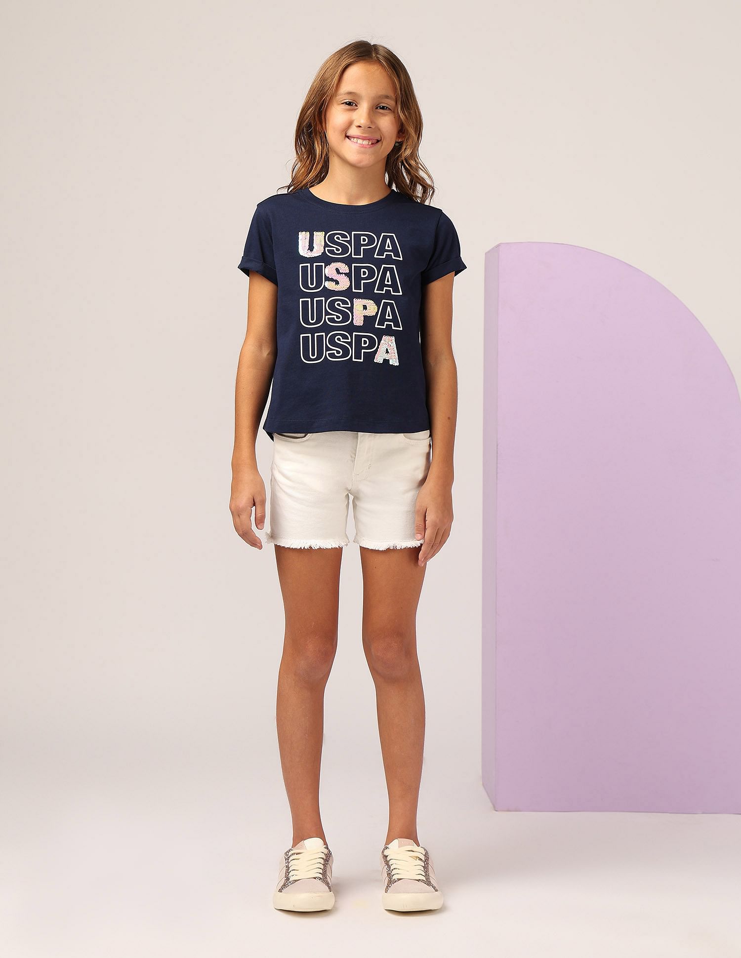 U.S. Polo Assn. Kids Girls Flip Sequins Relaxed Fit  T-Shirt