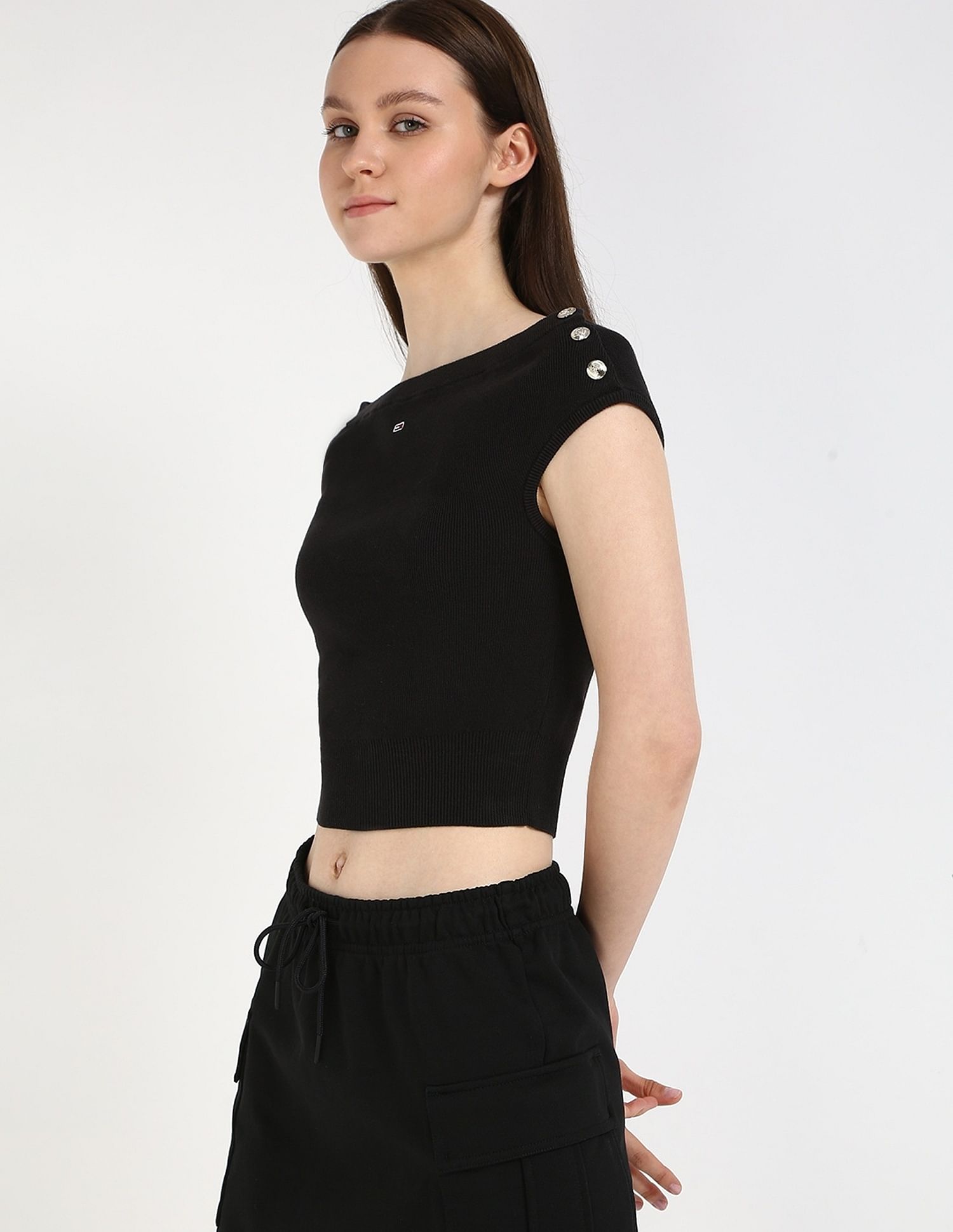 Tommy Hilfiger Slim-Fit Cotton Boat Neck Crop Top